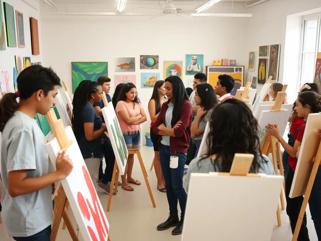 A group of young people participating in an arts education program, highlighting ARTS AIDE's dedication to nurturing the next generation of artists.